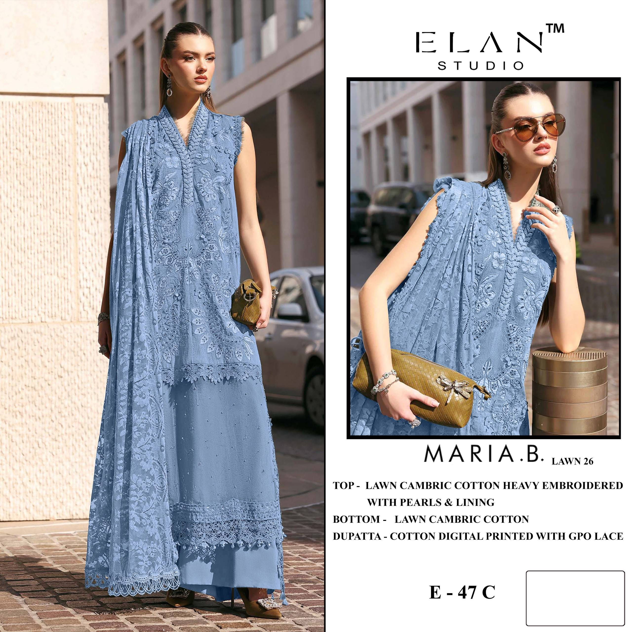E-47 Series By ELAN STUDIO Pakistani Suits Ethnic Wear Cemric Lawn Cotton Dresses At Wholesale